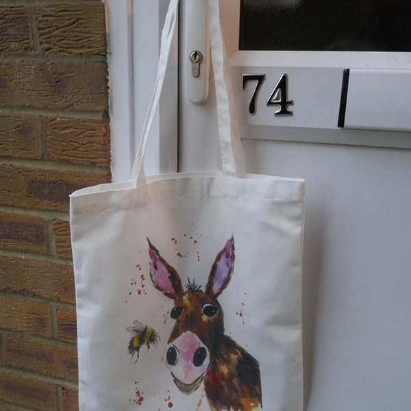 Cute Donkey and a Bee Cotton Tote Bag