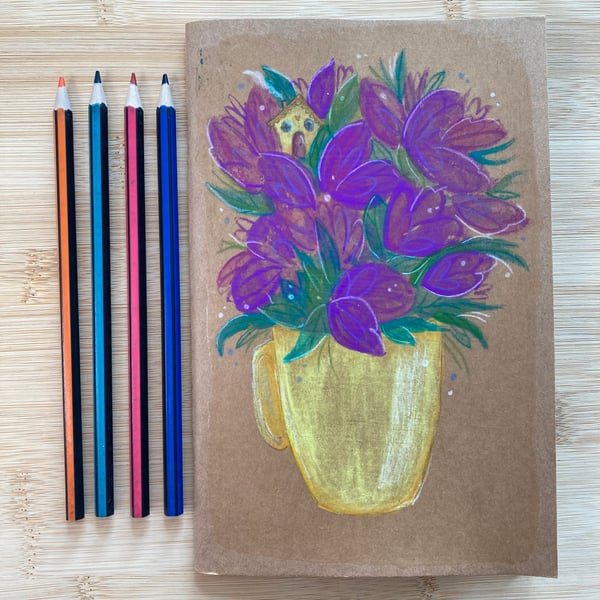 Flowers In A Cup notebook sketchbook hand painted 