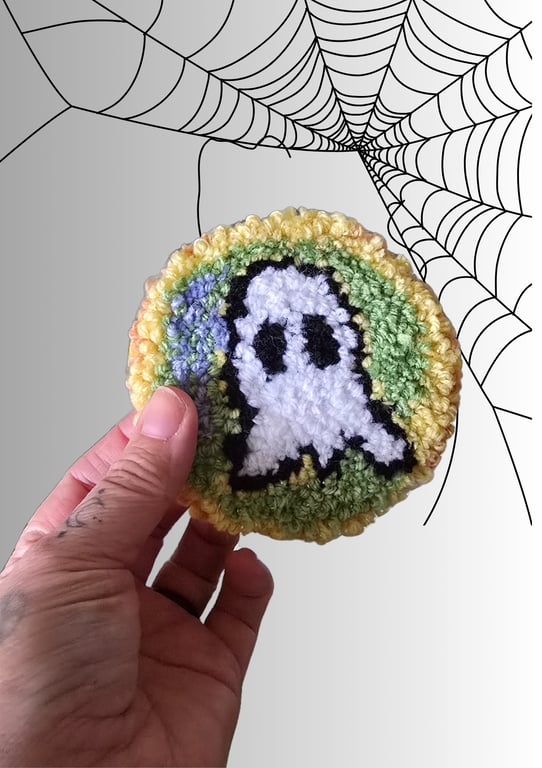 Unicorn Ghoster Punch Needle Mug Rug Coaster