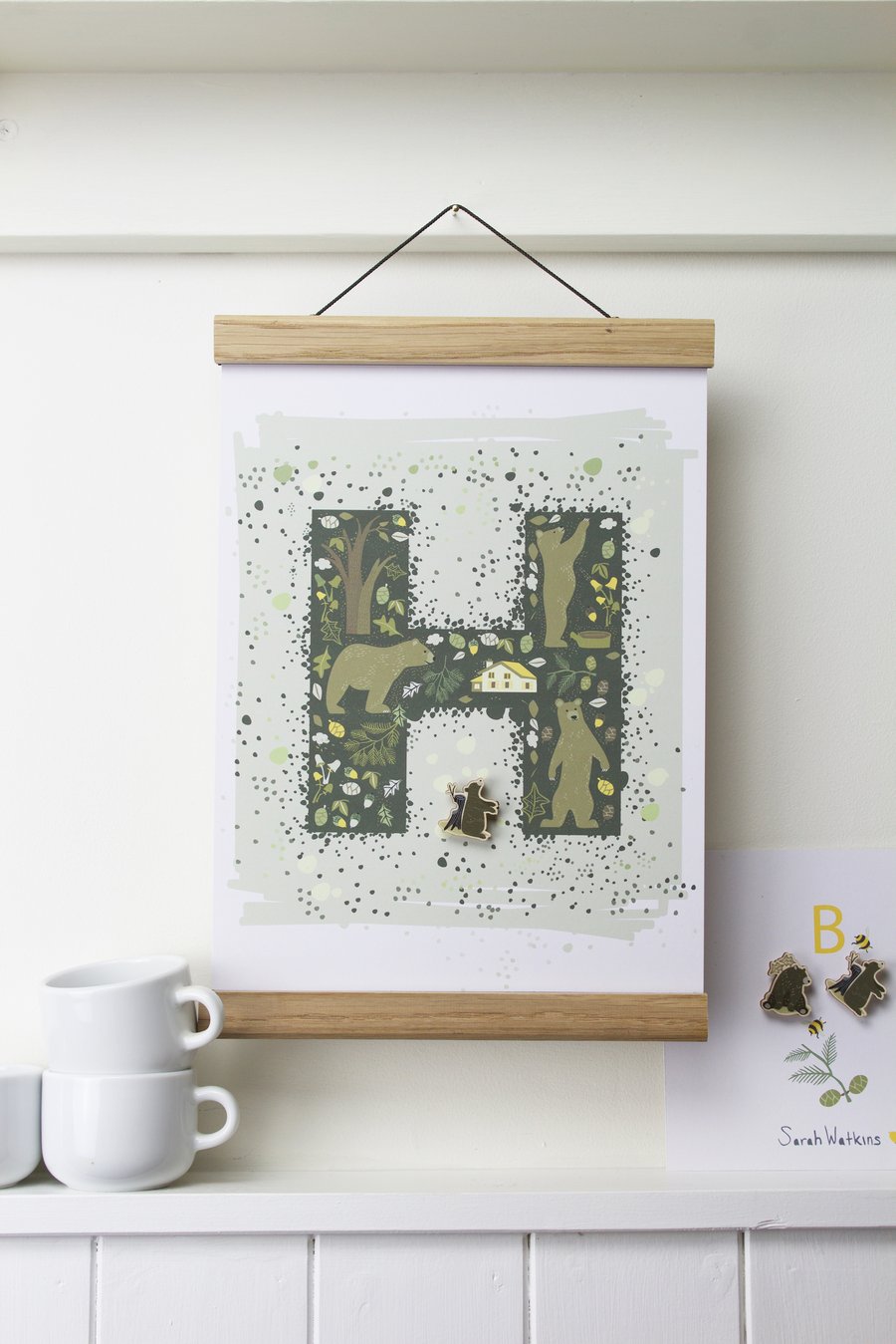 `Woodland Bears Personalised Poster with Bear Pin Badge