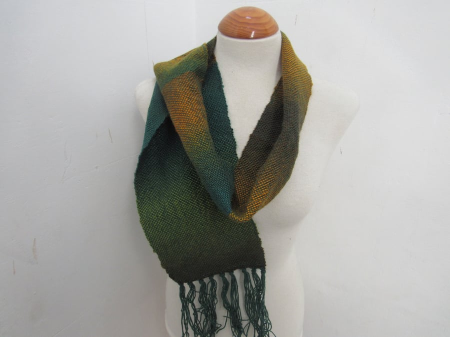 Green Gold Ombre Handwoven Scrap Scarf