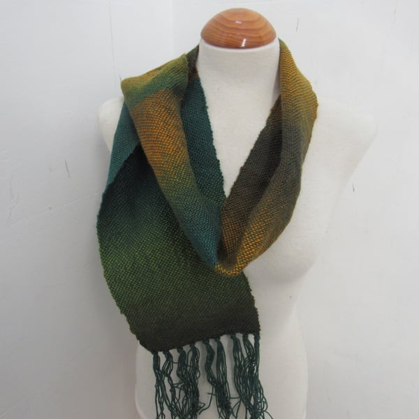 Green Gold Ombre Handwoven Scrap Scarf