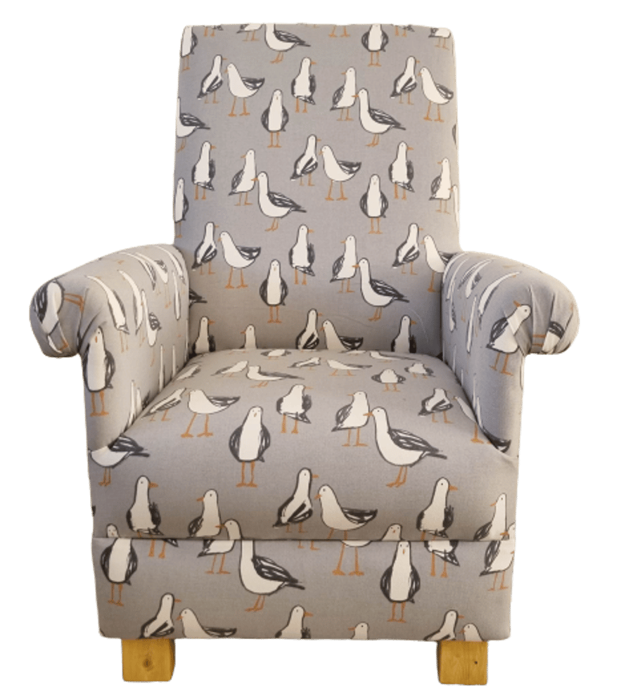 Adults Armchair Clarke Seagulls Laridae Grey Fabric Chair Coastal Birds Gulls