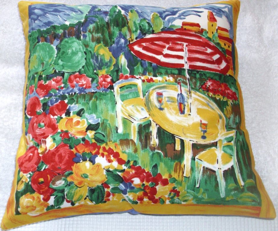 St Tropez on the patio cushion