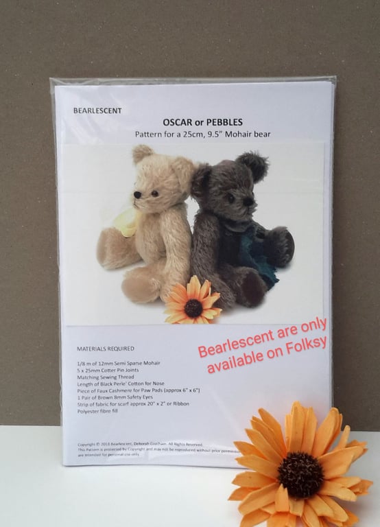 Teddy bear sewing pattern, paper pattern to make your own artist bear 