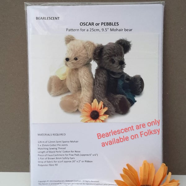 Teddy Sewing Pattern, 9.5 inch Artist bear, Paper Craft Pattern by Bearlescent 