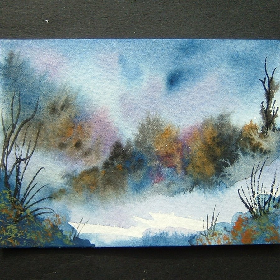 Art painting aceo original paintings mist valley landscape  ref 165