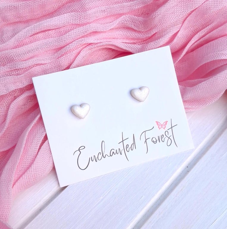 Pearlescent Mini Heart Studs, Minimalist Jewellery, Accessories & Gifts