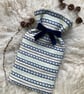 Mini Hotwater bottle - Aqua, Thistle & Navy Blue stripe. Handwoven in Wales