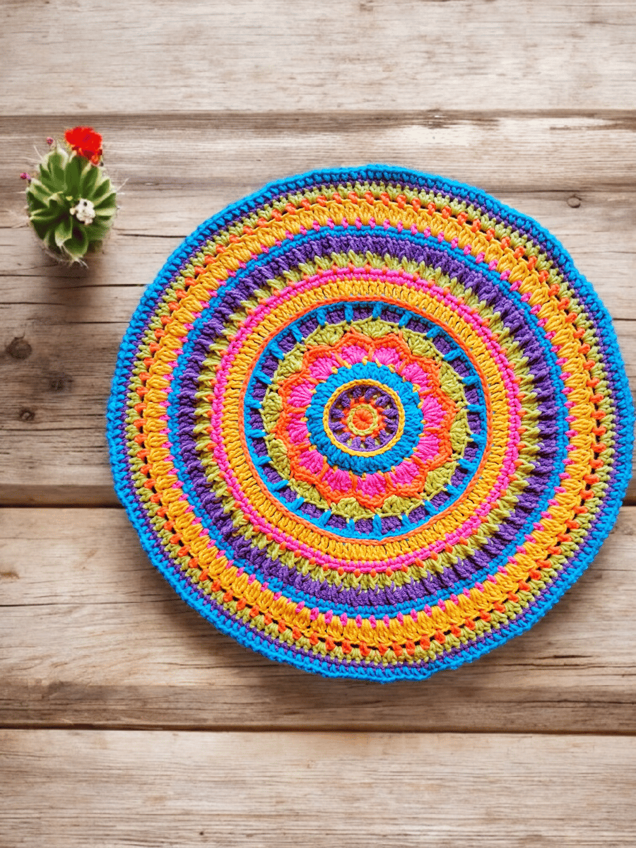 Bright crochet African flower mandala doily table mat