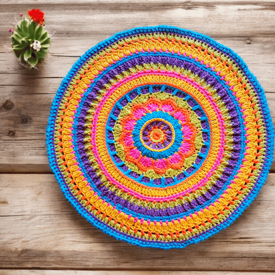 Bright crochet African flower mandala doily table mat