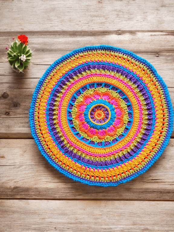 Bright crochet African flower mandala doily table mat