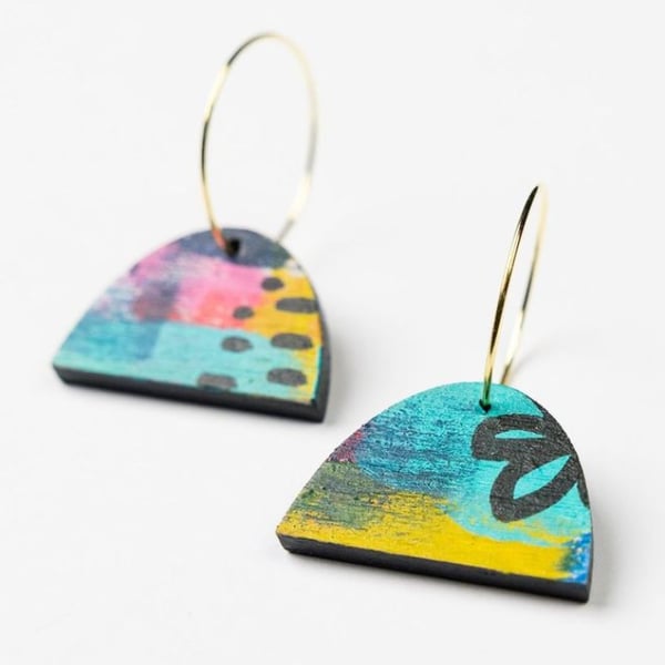 Colourful, wooden statement earrings (The Branscombe hoop earrings) 