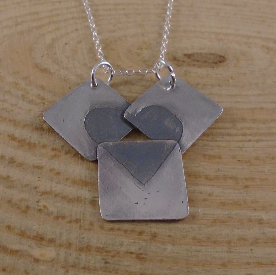 Sterling Silver Heart Squares Necklace