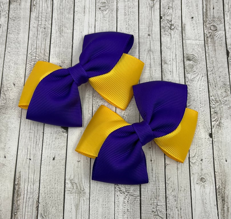 Purple and Yellow Gold Diagonal Double with Bows on Clips (pair)