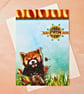 Red Panda 3D Decoupage card for various occasions "Just To Say Hello"