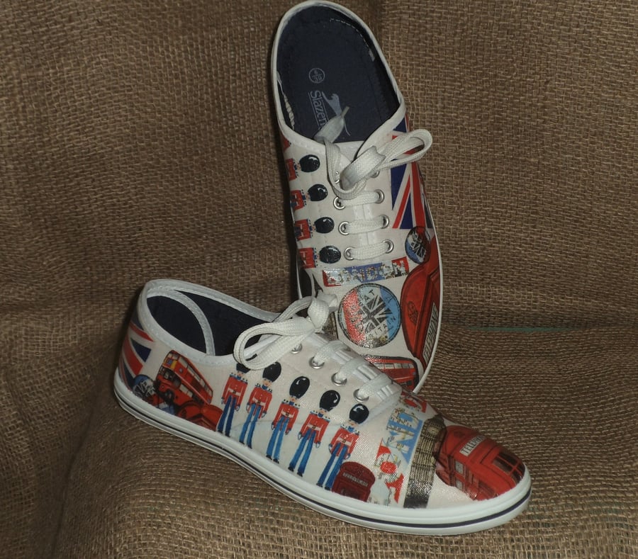 Decorated Shoes MADE TO ORDER London Unique Summer Canvas Sizes UK 3 to 9      