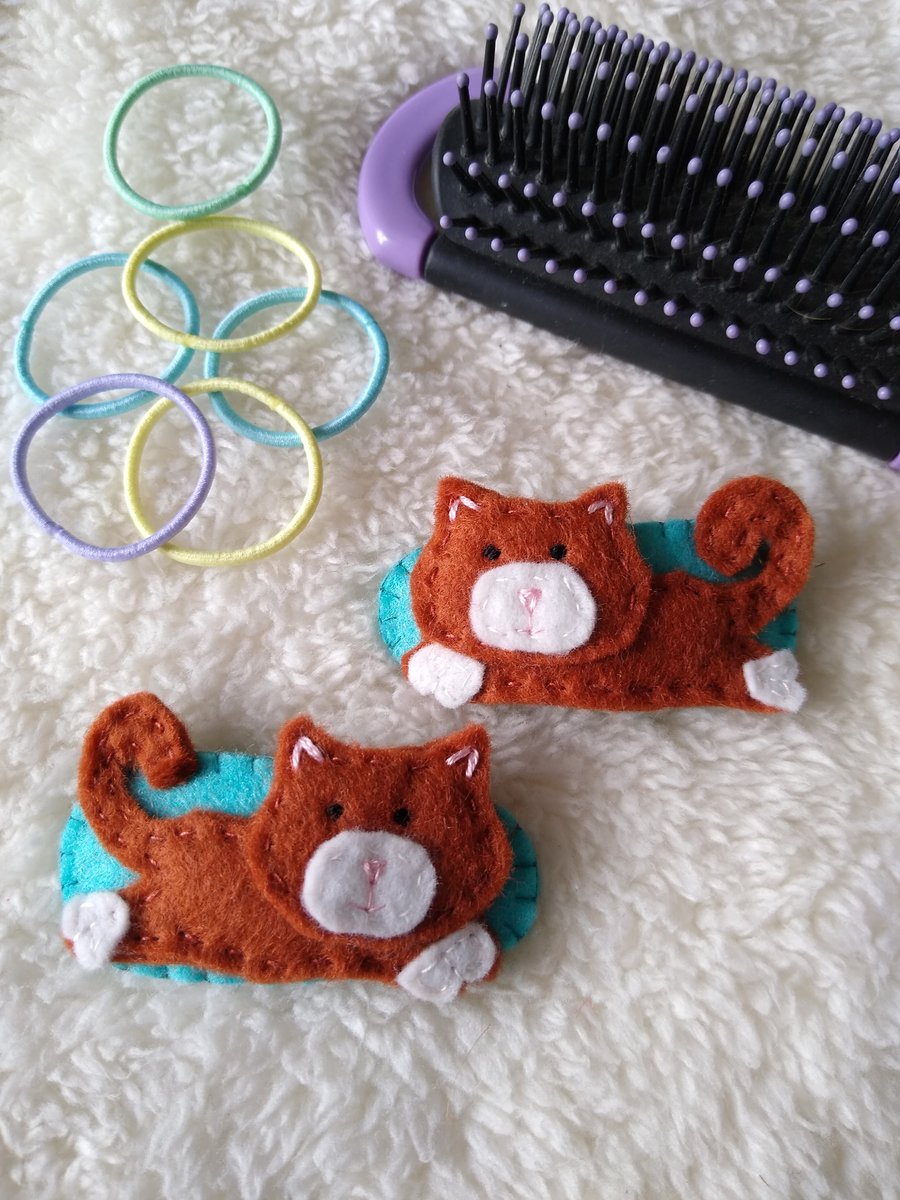 Ginger cat toddler hair clips