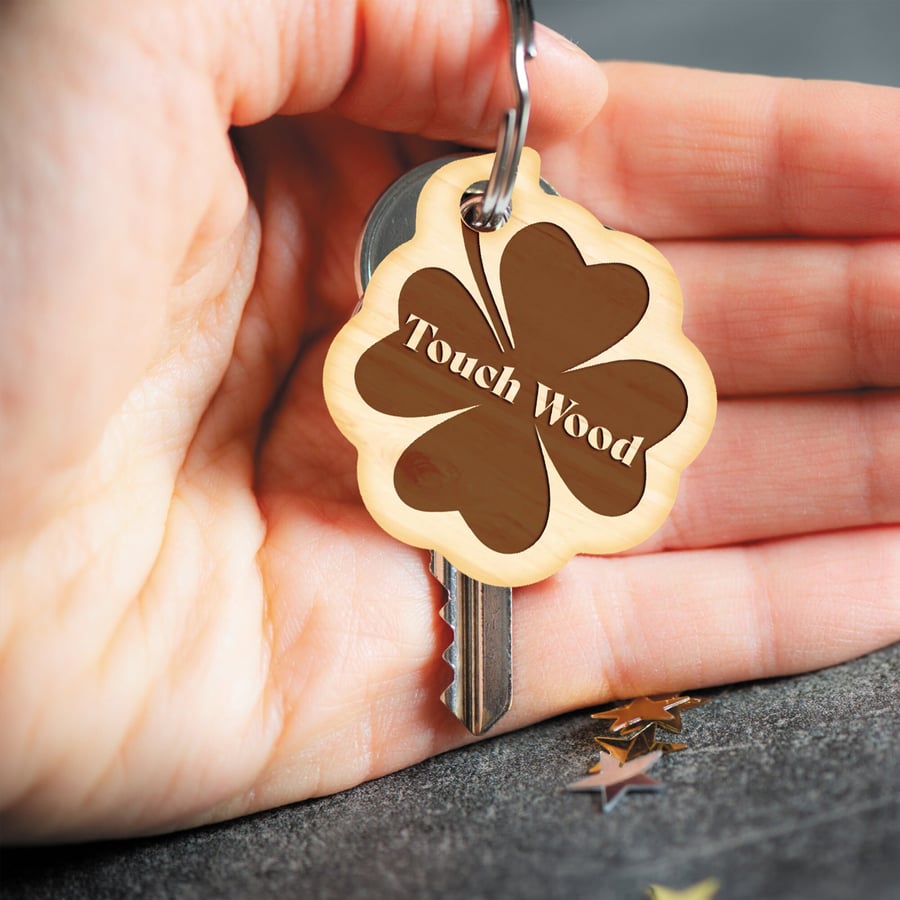 Touch Wood Keyring - Special Small Gift, Handmade Wooden Lucky Charm, Good Luck 