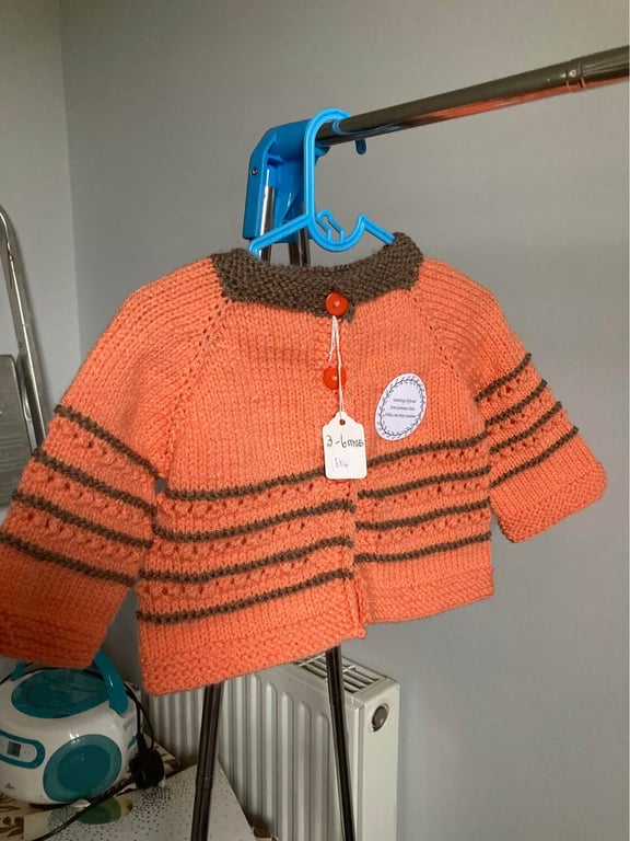 Girls Orange and Brown cardigan Age 3 - 6 months