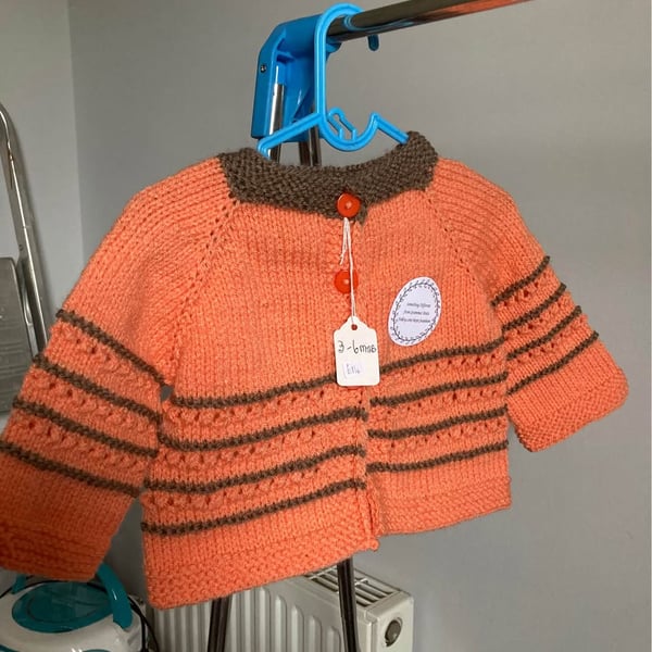 Girls Orange and Brown cardigan Age 3 - 6 months