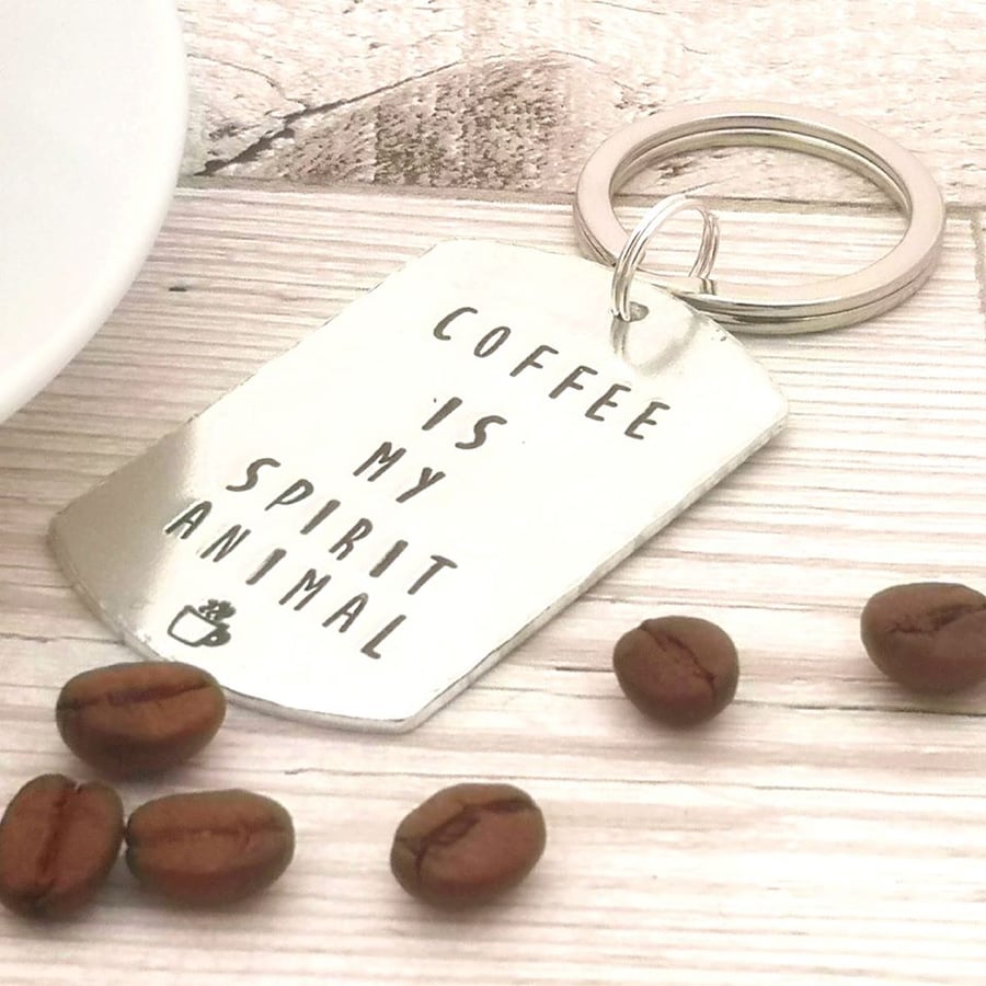 Coffee Is My Spirit Animal Keyring - Cute Coffee Quote - Funny Coffee Lover Gift