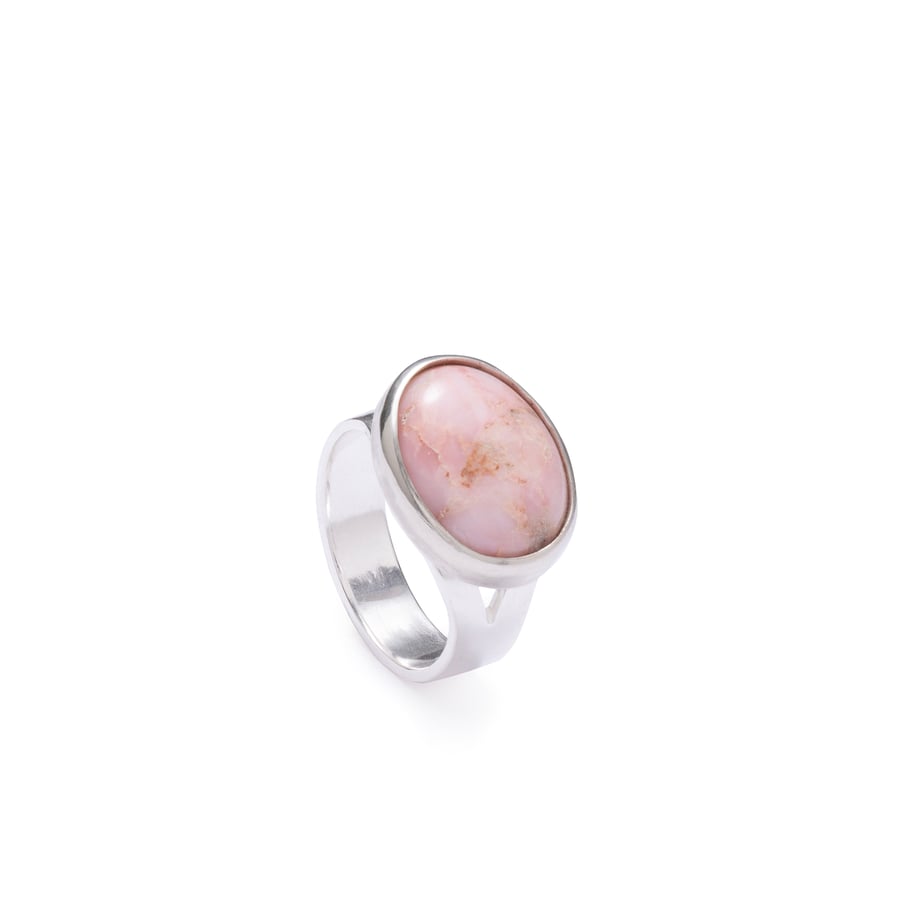 Handmade Lady Pink Opal Ring Sterling Silver, UK Artisan Jewellery