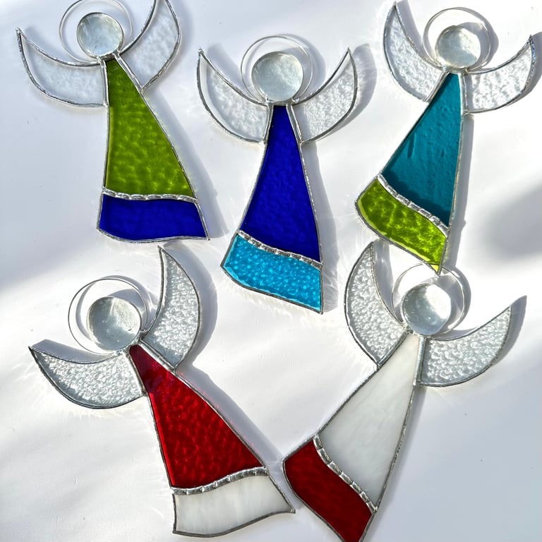 Stained Glass Large Angel Suncatcher -  Handmade Hanging Window Decoration 