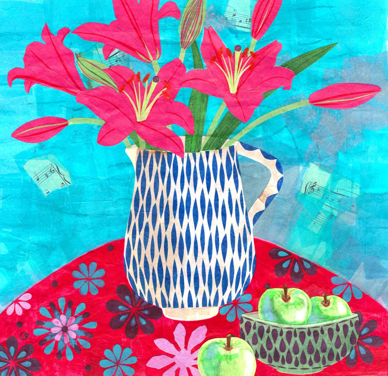 Lilies Collage Fine Art Square Handmade Greeting Card