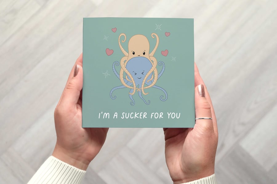 Octopus Valentine's Card, Pun Valentine's Day Card for Her or Him