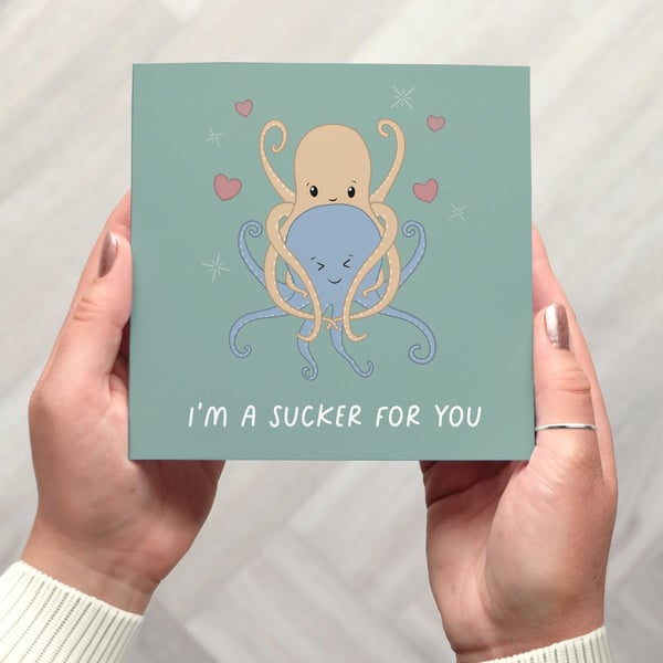 Octopus Valentine's Card, Pun Valentine's Day Card for Her or Him