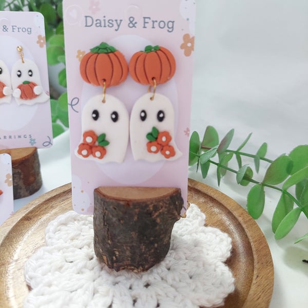 Cute ghost pumpkin dangle earrings 