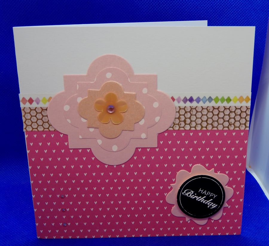 Pink flower birthday card 