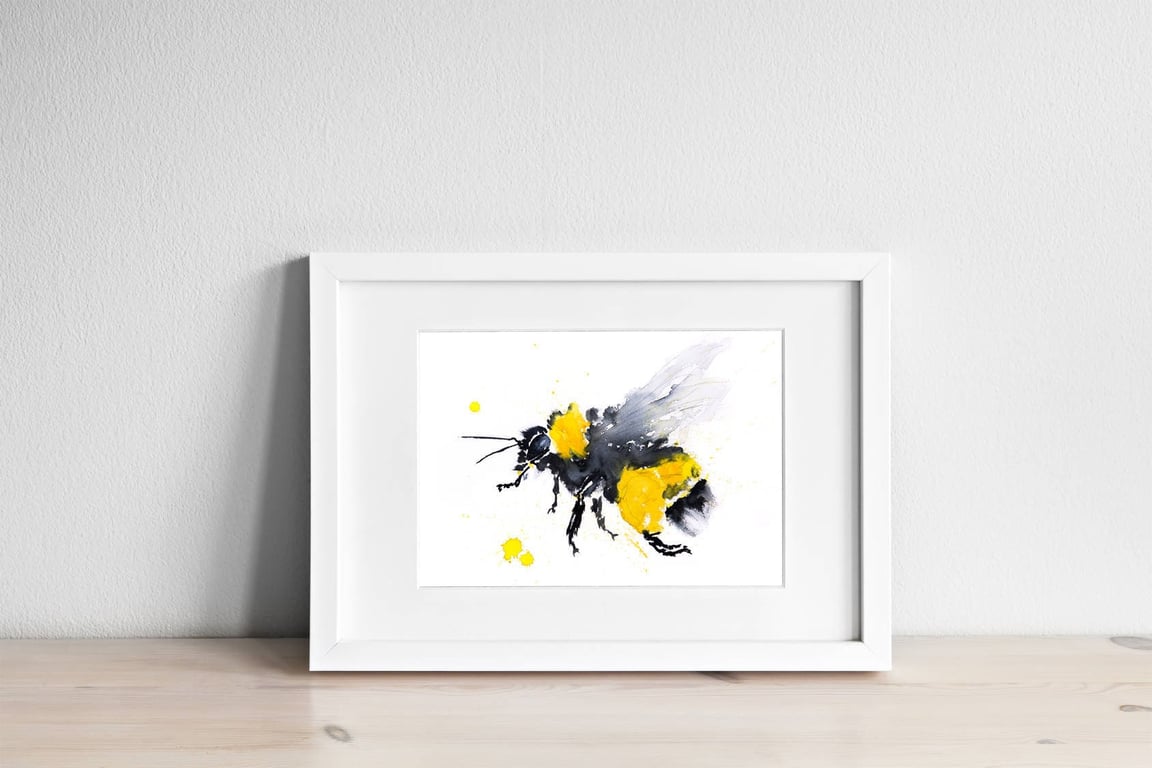 Abstract Bumble Bee Print Signed Limited Edition Watercolour by Symna Kaye