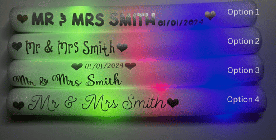 Personalised Wedding Foam LED Glow Sticks