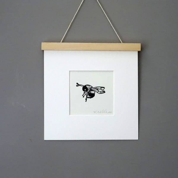 Bee Lino Print - cute, hand printed, bee lover, keeper gift