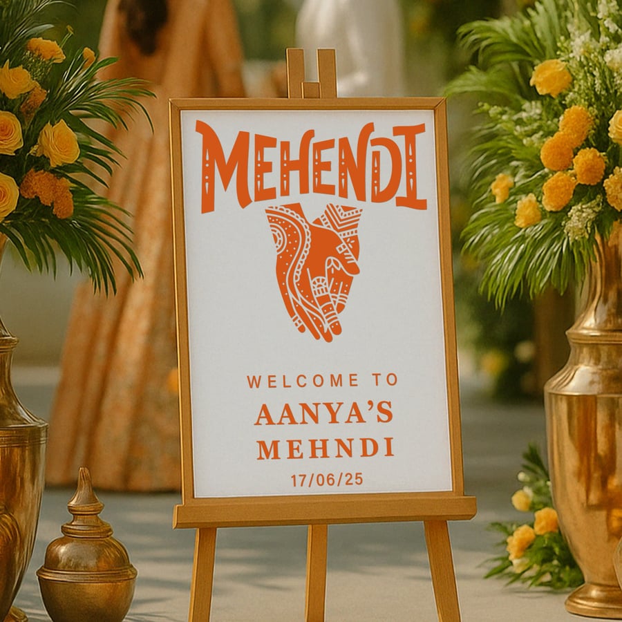 Personalised Mehndi Vinyl Sticker – Custom Hand Design for Indian Wedding