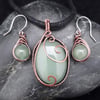 Copper Wire Weave Wrapped Green Aventurine Pendant & Matching Earrings