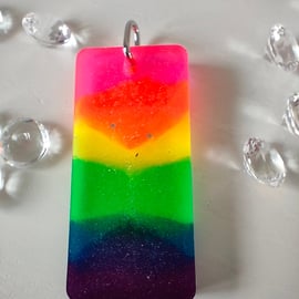 Neon Rainbow Resin Pendant with glitter