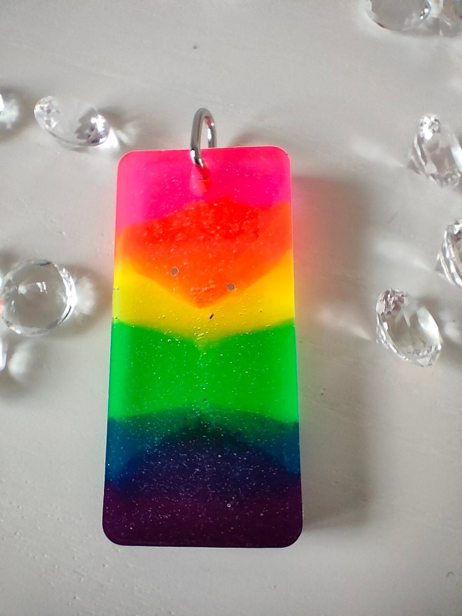 Neon Rainbow Resin Pendant with glitter