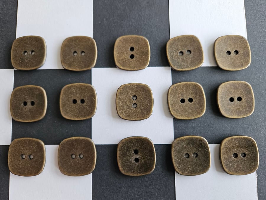 1 & 1 8" 27mm 44L Metal square buttons Antique Brass
