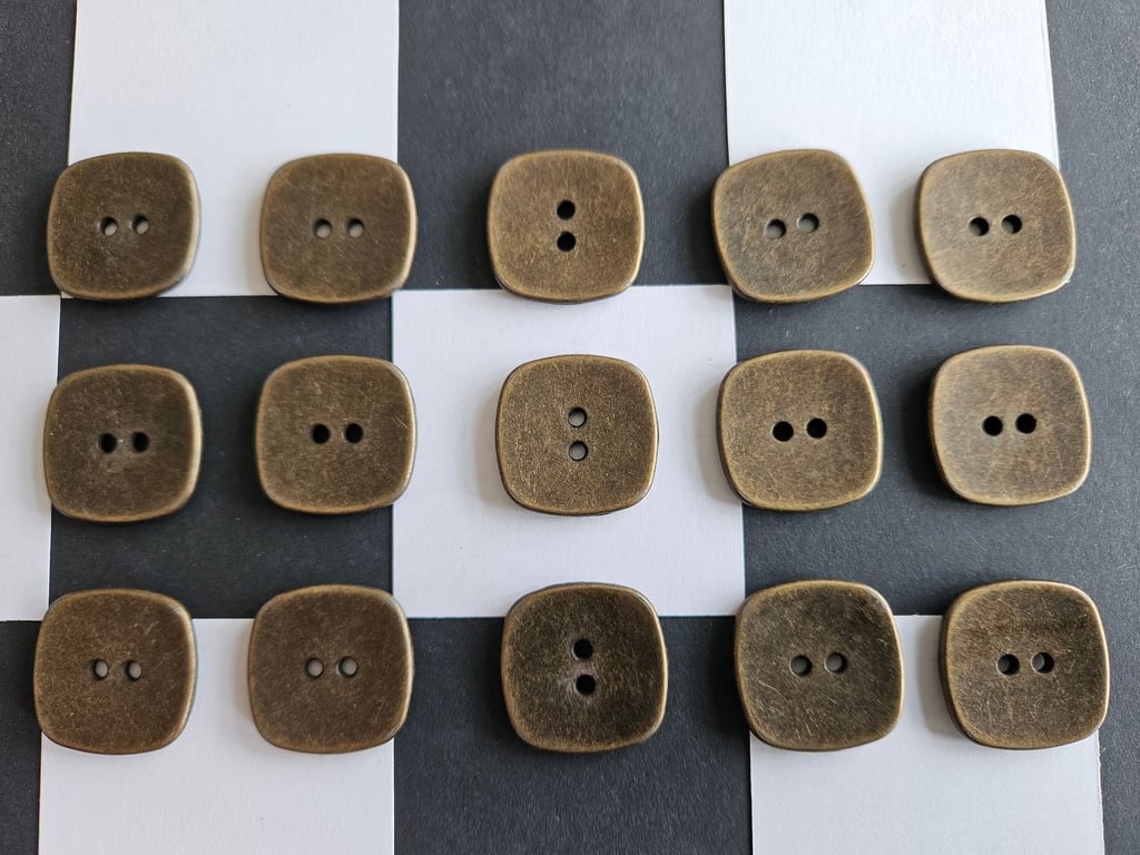 1 & 1 8" 27mm 44L Metal square buttons Antique Brass