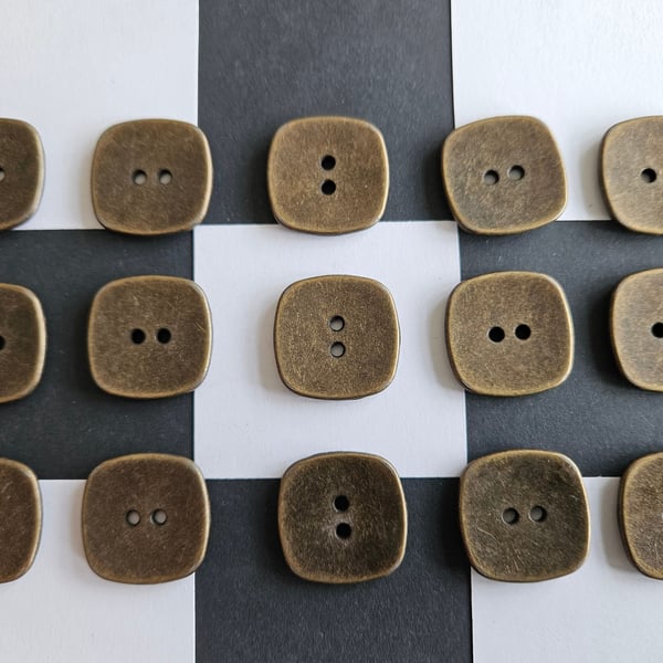 1 & 1 8" 27mm 44L Metal square buttons Antique Brass