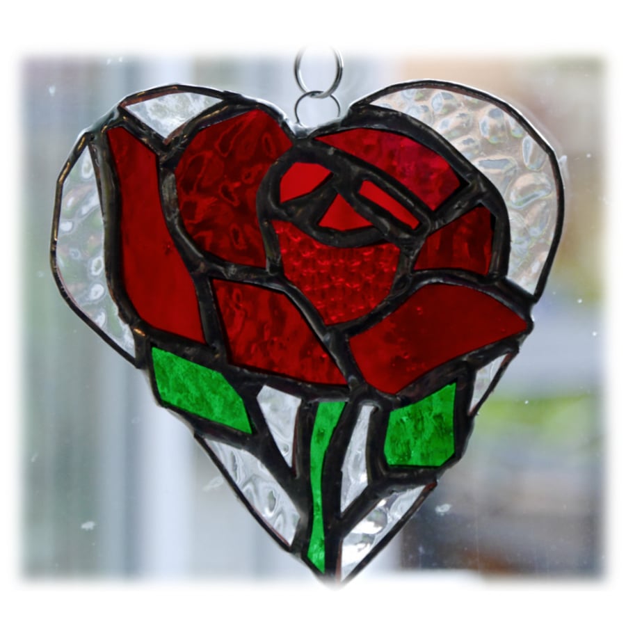 Red Rose Heart Suncatcher Stained Glass 012
