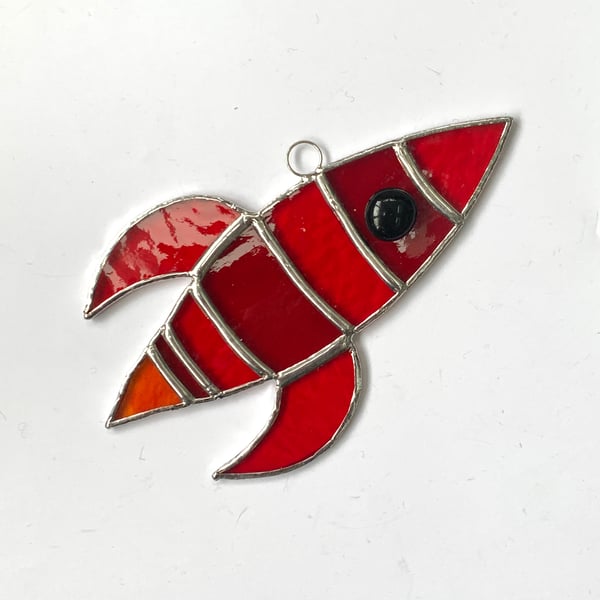 Stained Glass Rocket Suncatcher - Handmade Hanging Decoration  - Red