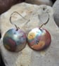 Flame Painted Copper Round Earrings with star imprint - Image 2