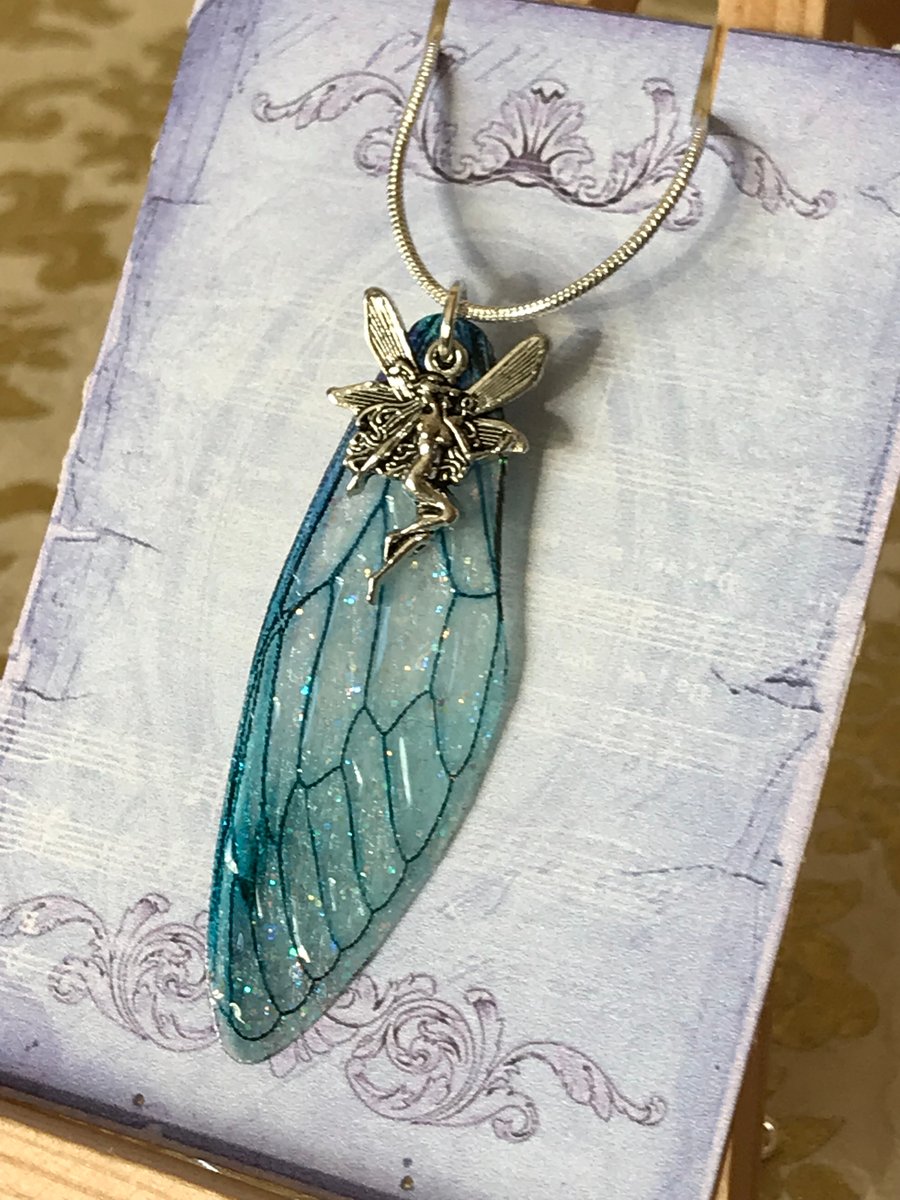 Magical Blue Fairy Wing Sterling Silver Necklace