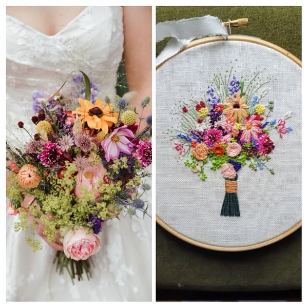 Custom Hand Embroidered Wedding Bouquet 5in hoop