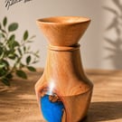 Handturned Lacewood bud vase with blue resin infill