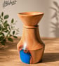 Handturned Lacewood bud vase with blue resin infill